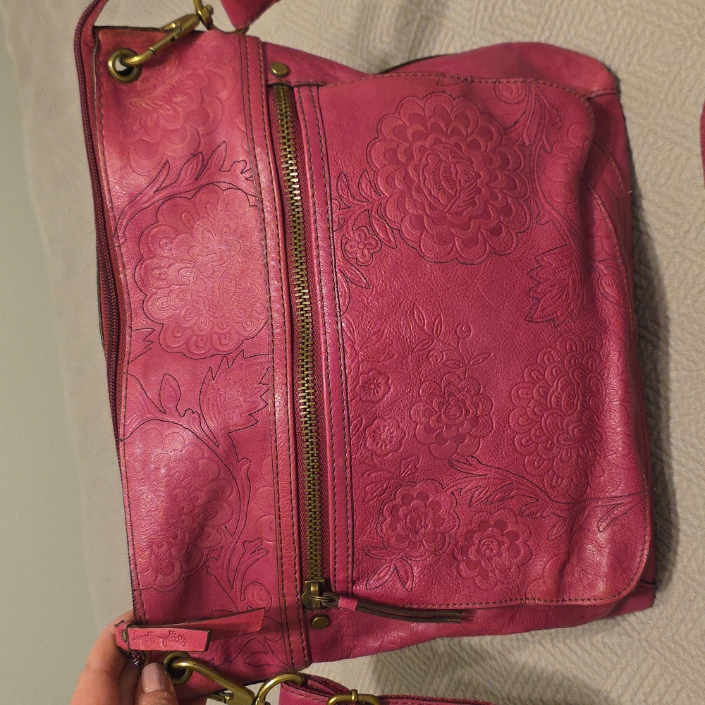 Pink Floral Embossed Shoulder Bag